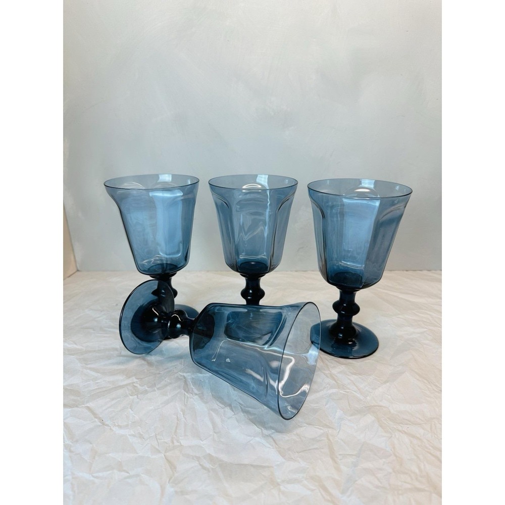 VIntage Lenox Antique Dark Blue Crystal Glass Set of 4 Goblet Wine Glasses - Picture 9 of 10